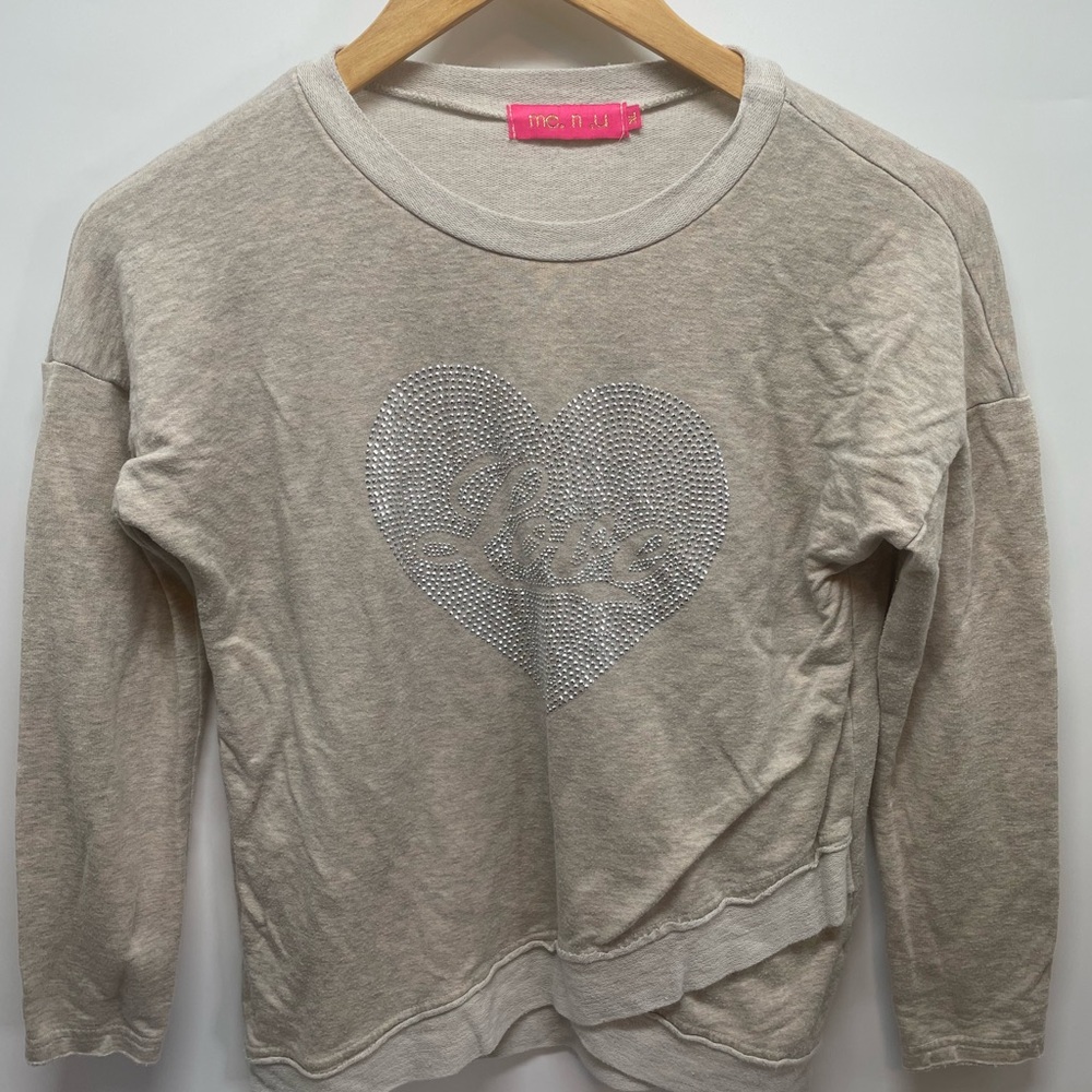 me.n.u. Kids Cream Sweatshirt with Silver Heart Design
